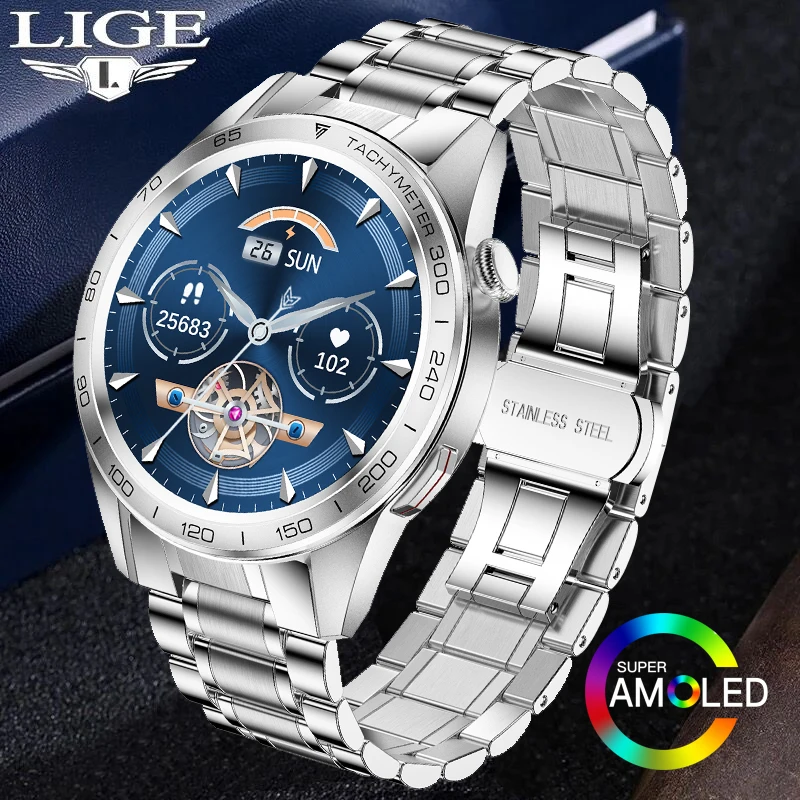 

LIGE 2022 New Bluetooth call Smartwatch Men 1.32 " AMOLED 360*360 Screen Support Always On Display Steel Smart Watch Waterproof