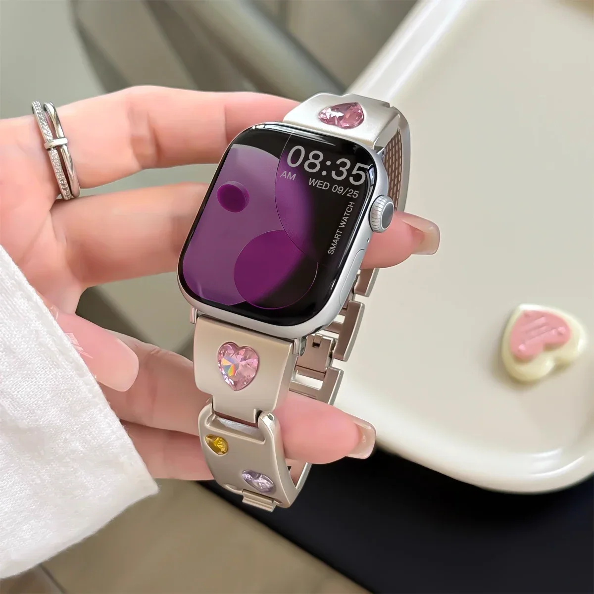 الحب القلب ستار اللؤلؤ الفولاذ المقاوم للصدأ حزام ل أبل ساعة S11 10 46 مللي متر 42 مللي متر ساعة معدنية Baracelet ل S9 8 7 45/44 مللي متر الترا 49 مللي متر #3