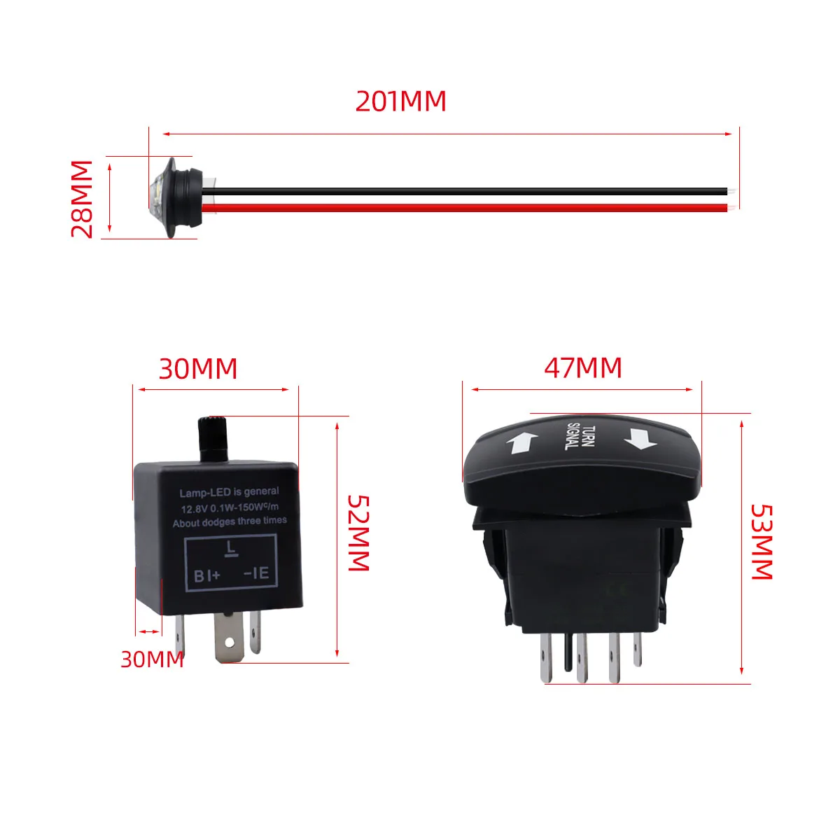 Red Horn Universal ATV UTV SXS Turn Signal Flasher Kit, Suitable for UTV/ATV Turn Signal Harness Kit