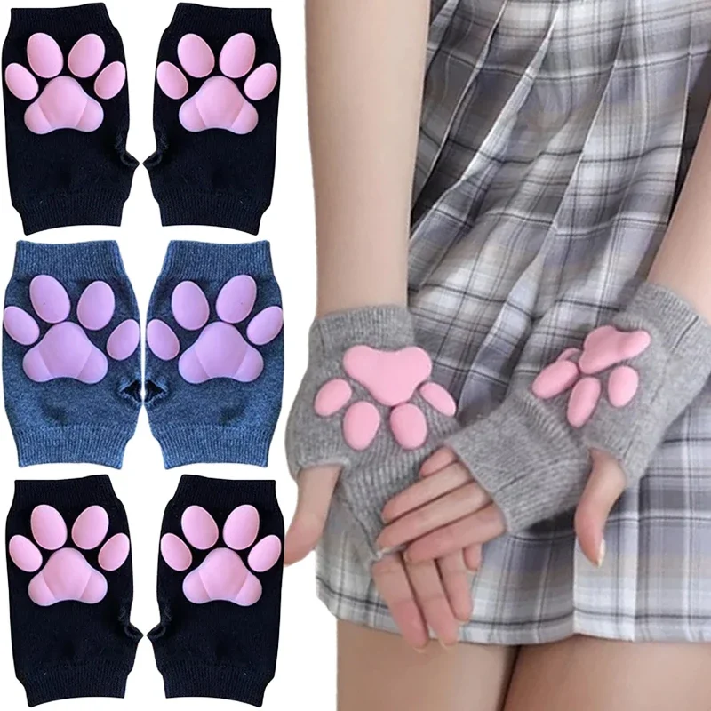 3D Silicone Cat Paw Gloves Socks Stockings Cute Kitten Fingerless Mittens Pawpads Gloves Women Girls Christmas Halloween Cosplay