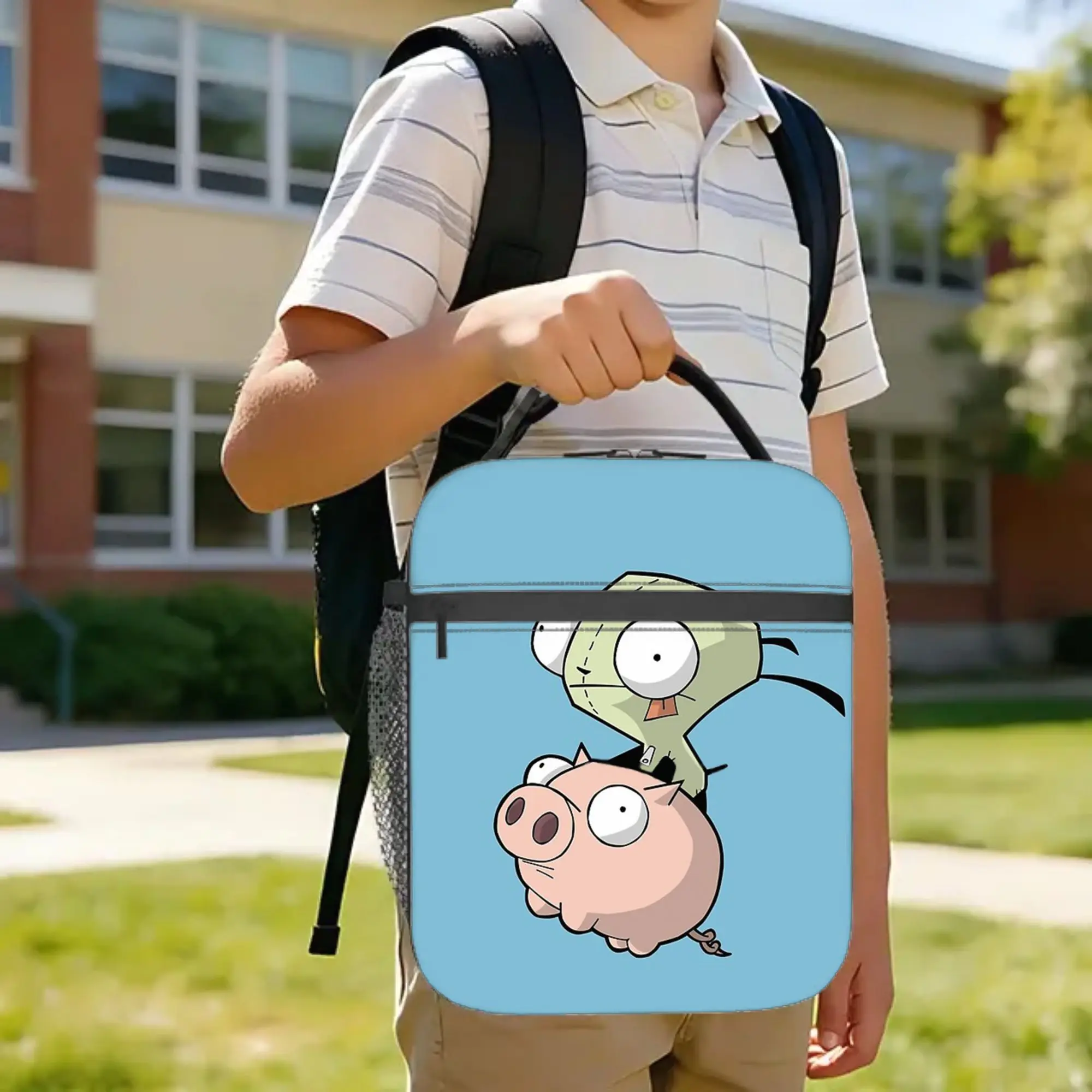 Gir and Piggy Insulated Lunch Bags Thermal Bag Reusable,Meal Container Invaders Zims  Alien Leakproof Tote Lunch Box Girl Boy