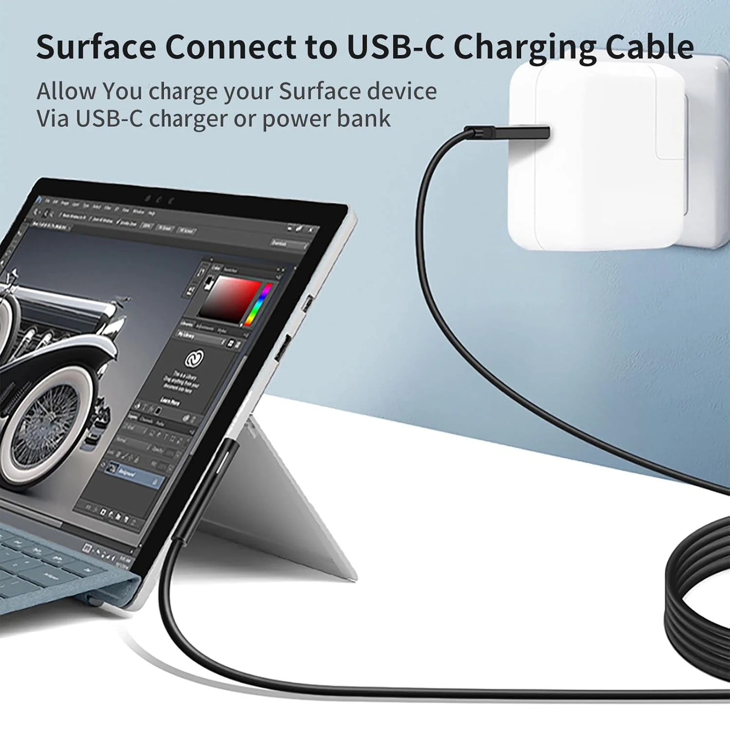 Surface Connect to USB-C Charging Cable 15V/3A for Microsoft Surface Pro 11/10/9/X/8/7/6/5/4/3 Laptop 7/6/5/4/3/2 Surface Go 4/3