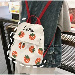 Personalized Backpacks Women Kawaii Fruits Printed Sweet Mori Girls Portable Students Canvas Rucksack Embroidery Name School Bag