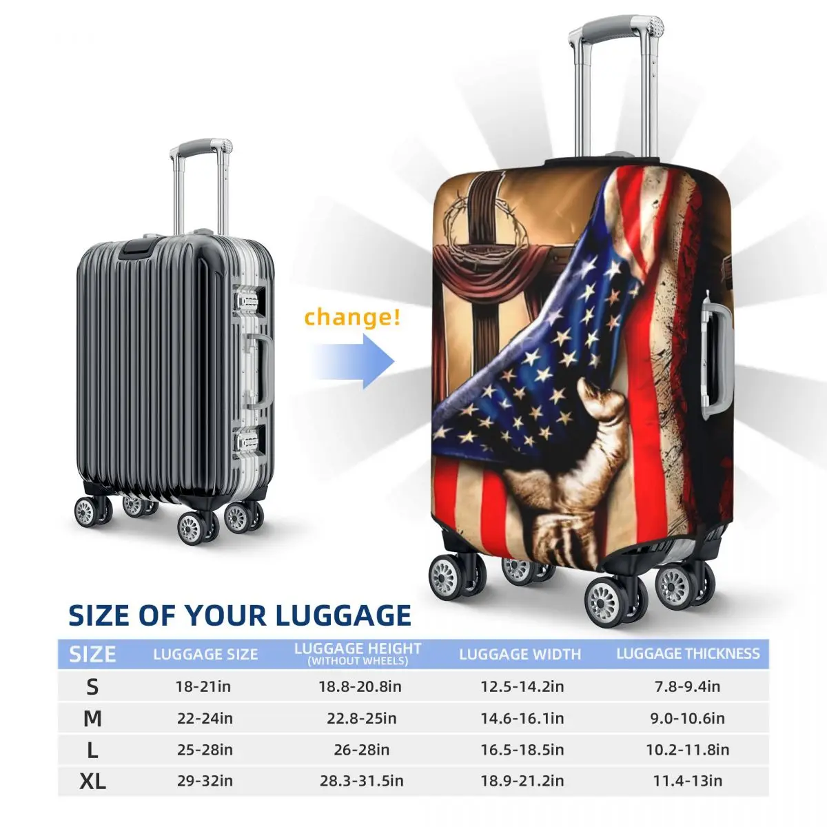 Cross America Print Luggage Protective Dust Covers Elastic Waterproof 18-32inch Suitcase Cover Travel Accessories