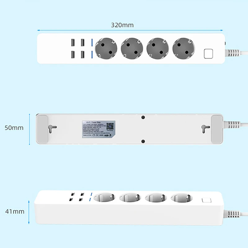4000W EU Plug Power Strip 4AC Outlet Multi Extension with 4 USB 1.5m 3m Cord Electrical Socket Tuya WiFi Automatic Timing Socket