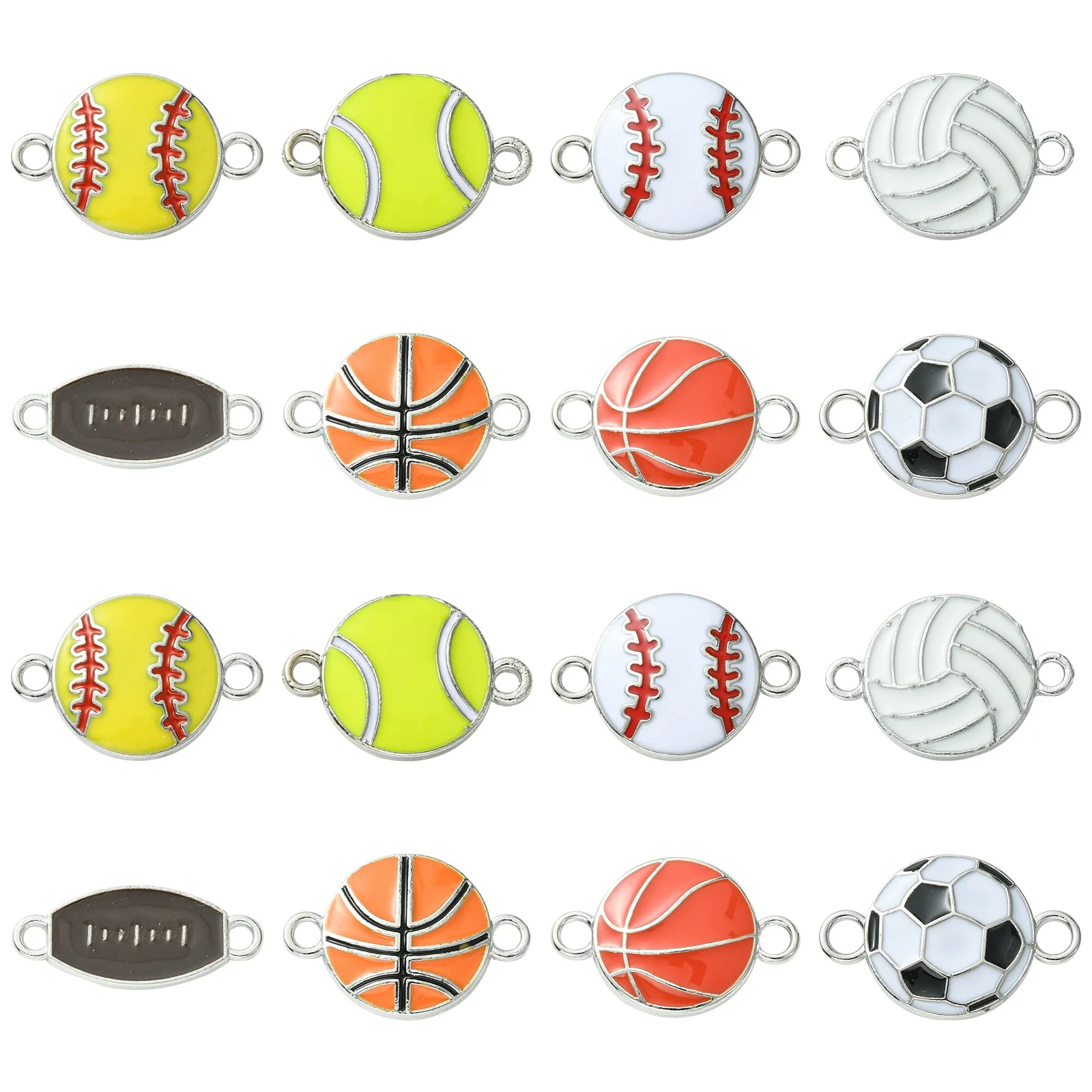 

40Pcs 8 Styles Ball Connector Charms Enamel Basketball Football Volleyball Charms Soccer Sport Charms for Jewelry Making