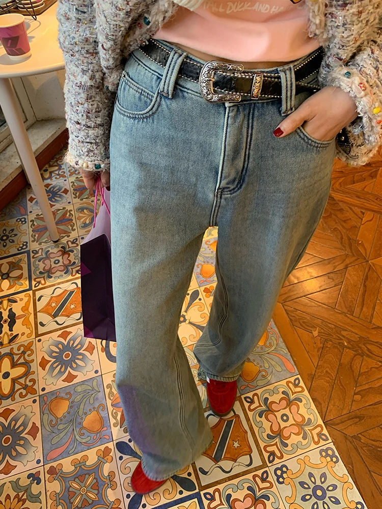 Jeans in denim foderati a vita alta da donna Pantaloni invernali a gamba larga Thi Design Sensation Pantaloni casual Faionable di piccole dimensioni
