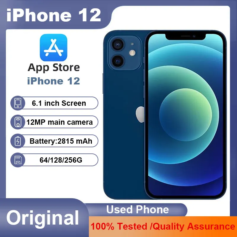 هاتف Apple iPhone 12 5G LTE الذكي 6.1 بوصة 4GB 64GB 128GB 256GB IOS A14 Bionic Hexa Core Dual 12MP Face ID هاتف محمول أصلي مستعمل #1