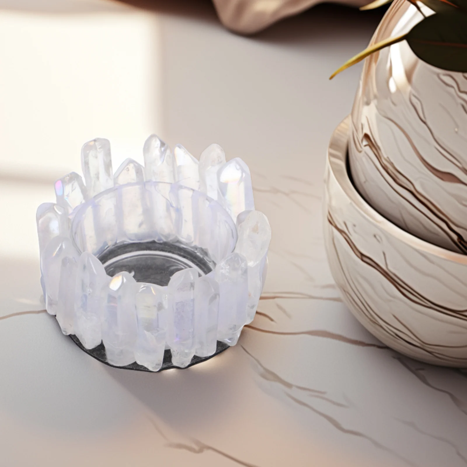 

White Crystal Candlestick Holder Quartz Points Clear Taper Decor for Home Dazzling Crystal Tealight Holders