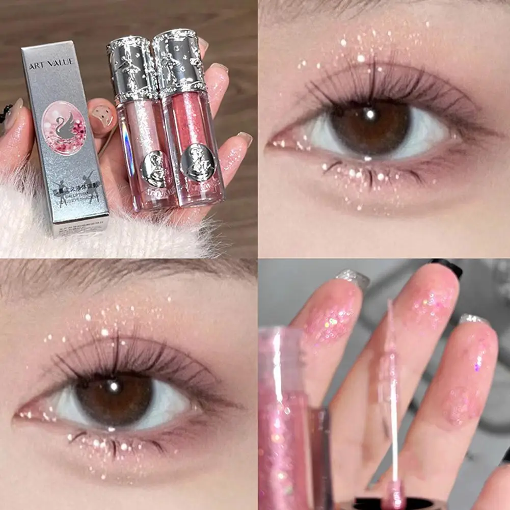 Pearlescent Liquid Glitter Sequins Liquid Eyeshadow Fine Shadow Sparkling Pearly Monochrome Waterproof Eye Ballet Highlight H5d6