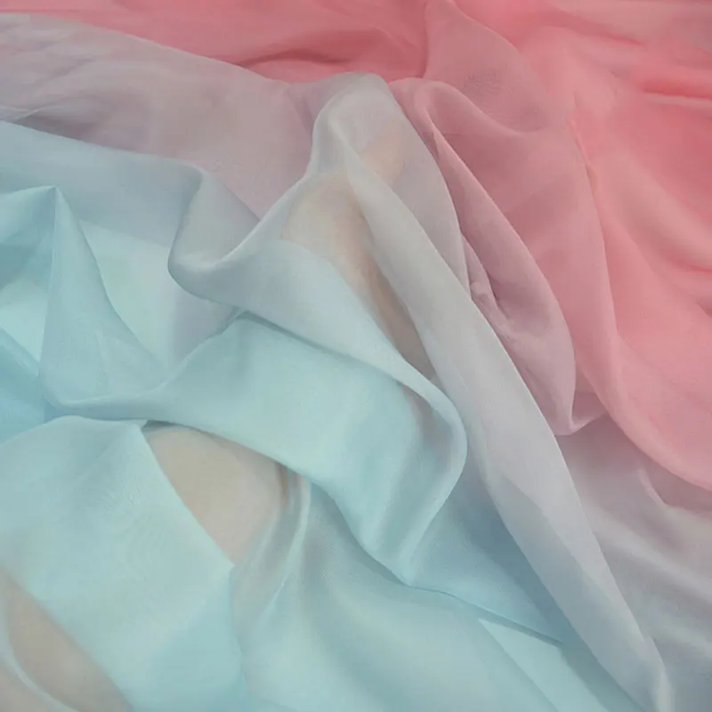 1x1.4m Rainbow Gradient Color Thin Chiffon Fabric Organza Tulle Fabric for DIY Ancient Style Hanfu Dress Stage Costume Decor