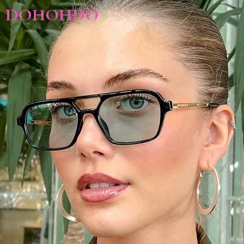 Imagen 2 del producto Gafas de sol de Metal de doble puente piloto de diseñador de marca de moda mujeres hombres verano conducción viajes deportes gafas Unisex UV400 Lentes