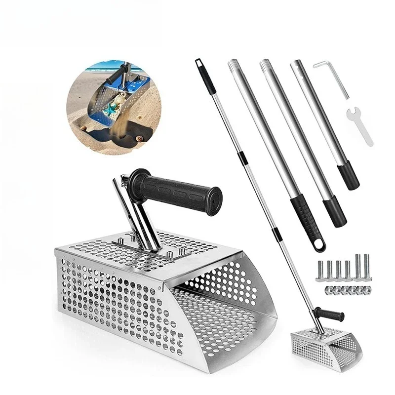 

Sand flea rake long handle stainless steel metal detection sand shovel rake