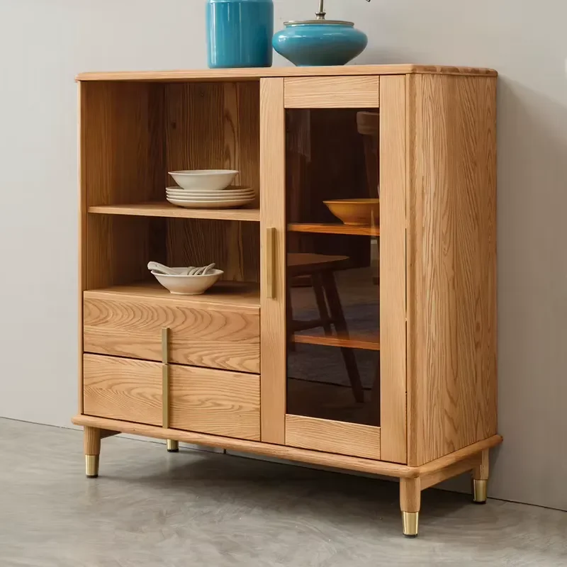 Multi-Layer Solid Wood Eco-Friendly Modern Kitchen Storage Cabinet with Multi-Function Cupboard Drawers and Solid Wood Doors