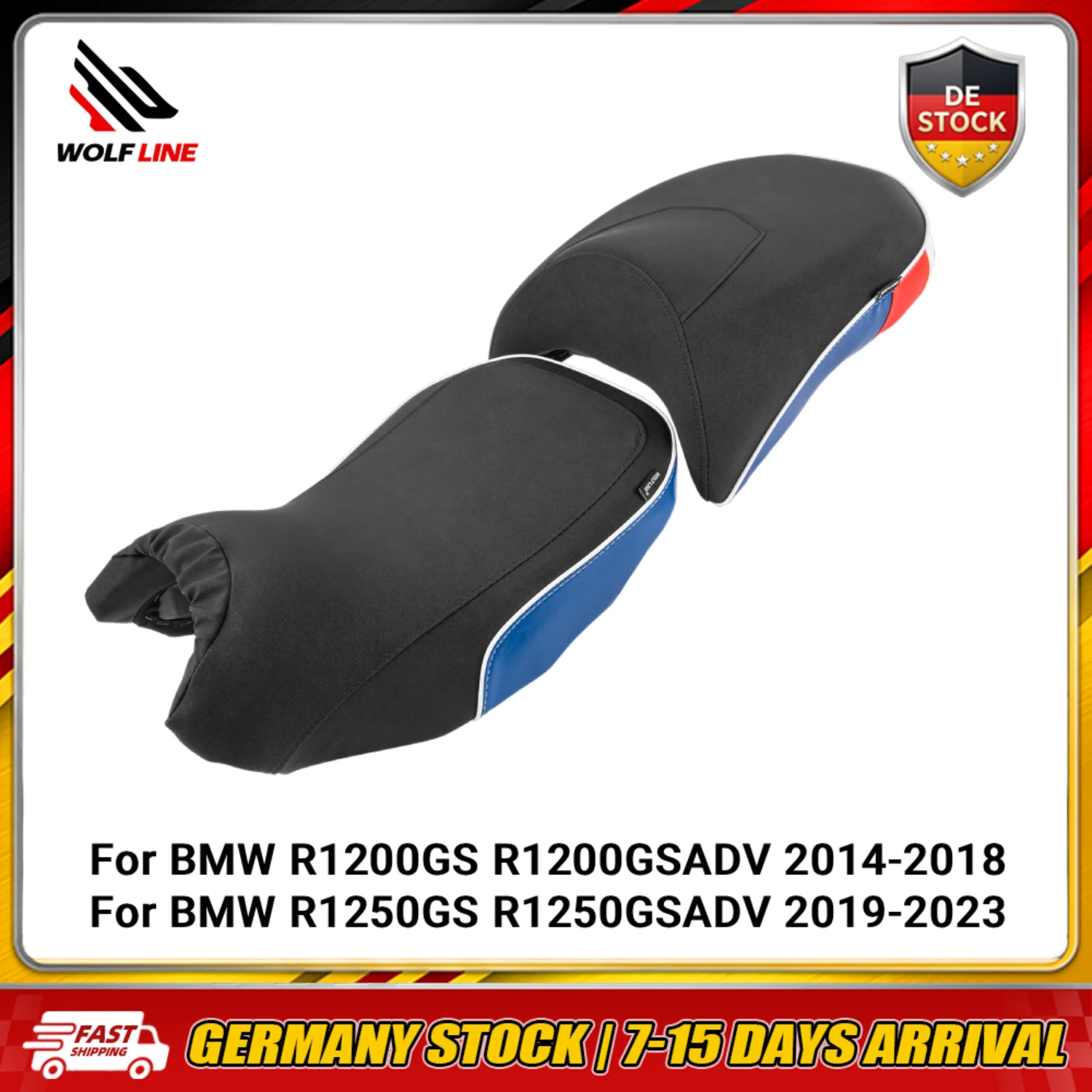 WOLFLINE Komfort-Sitzkissen für BMW R1250GS/GSADV 2019-2023 / R1200GS/GSADV 2014-2018 Fahrer- & Beifahrersitz für den täglichen Stadtverkehr, Langstrecken-Touren & Abenteuer-Offroad-Fahrten,