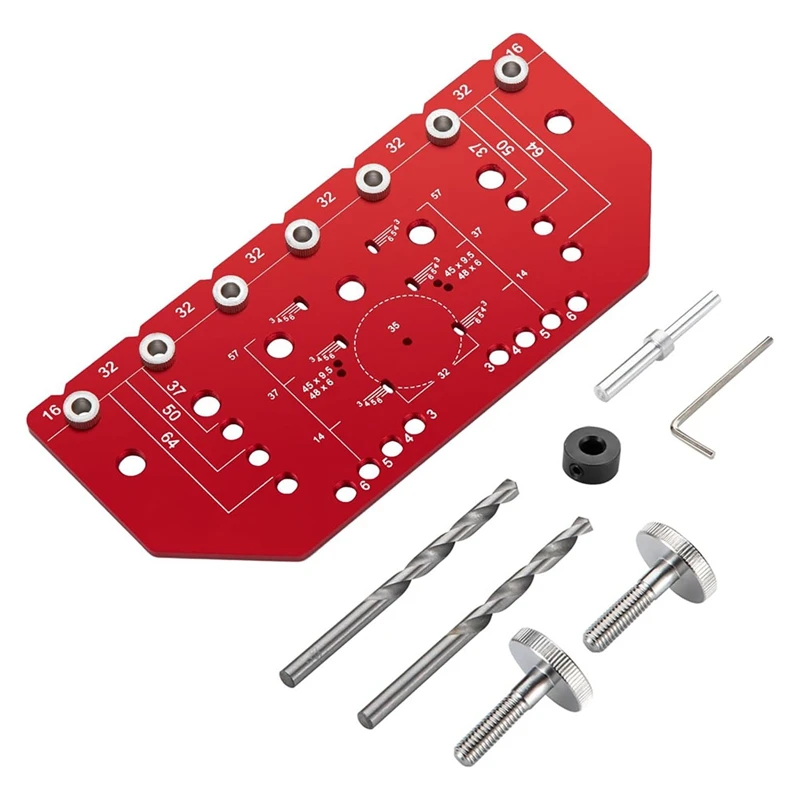 

AA51-Shelf Pin Jig And Hinge Jig 2 In 1 Self-Contained Clamping, 32Mm Shelf Pin Jig Aluminum Alloy With 1/4 Inch Drill Bits