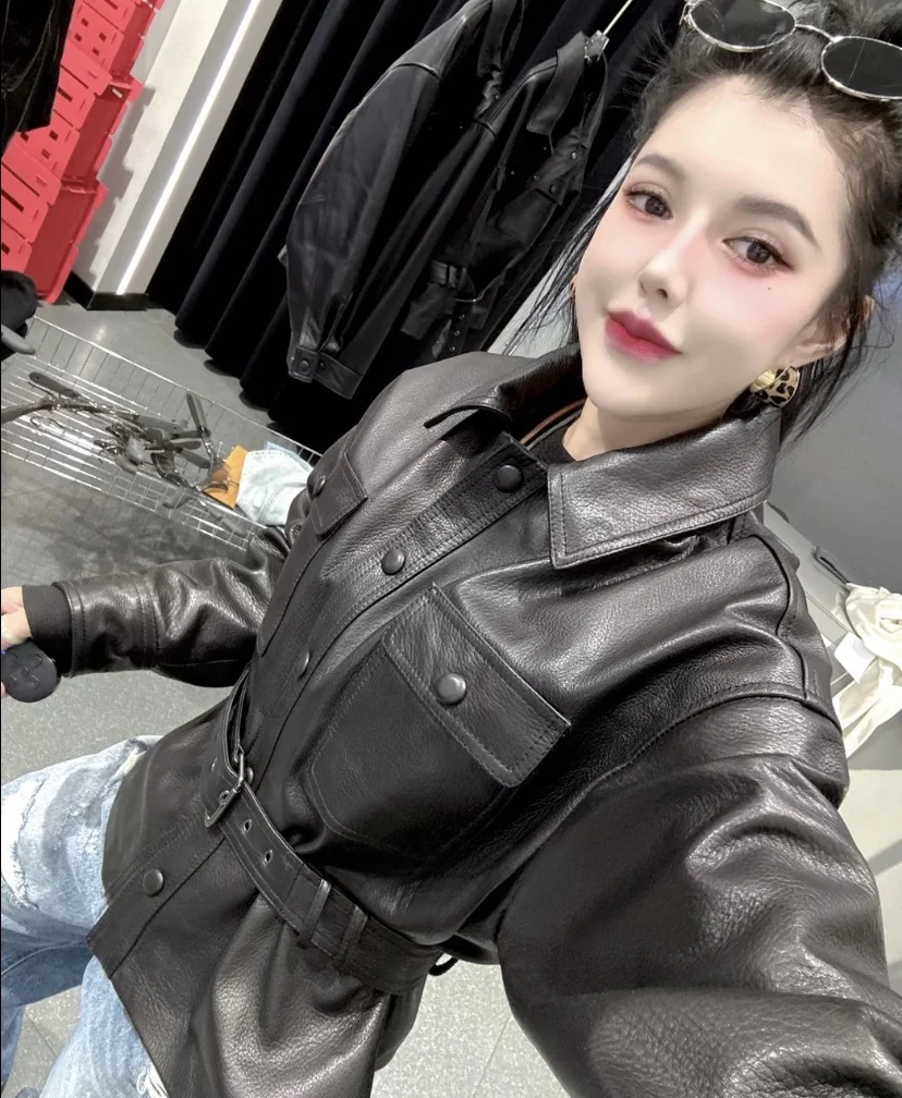 Bla ライチ柄本革ジャケット レディース ウエストシンチング オート スリミング バイカー コート Sサイズ l アウター