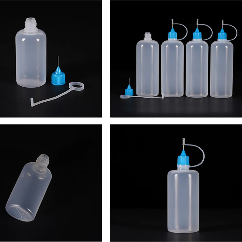 5ml 10ml 20ml 30ml 100ml 120ml PE Plastic Squeezable Tip Applicator Bottle Refillable Dropper with Needle Tip Caps Oil Bottles