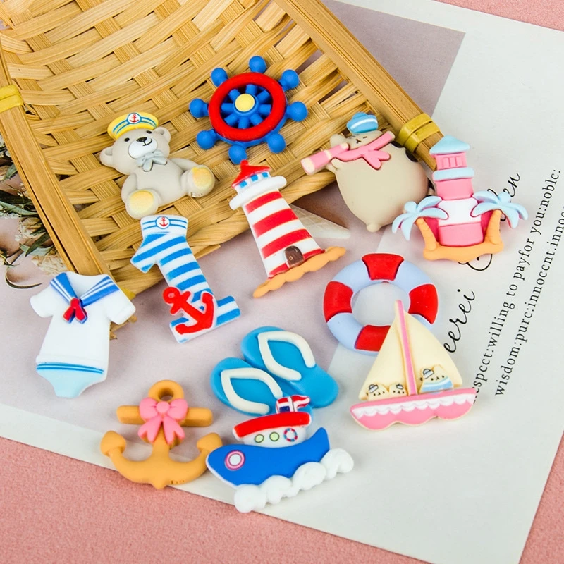 10Pcs New Cartoon Marine Traffic Series Sailor Suit Flat Back Scrapbook Kawaii DIY Home Furnishing Embellishments Hairpin Access