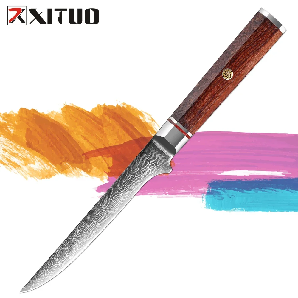 

XITUO Damascus Steel Boning Knife 6 Inch Ultra-sharp Japanese Kitchen Chef Knife Filleting Peeling Knives Petty Utility Knife