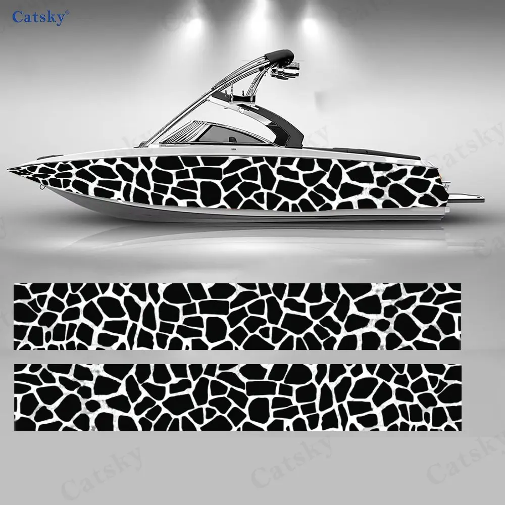 

2Pcs Black & White Stone Texture Boat Stickers, PVC Waterproof Vinyl Wrap Decals for Fishing Boats, Durable and Stylish Design