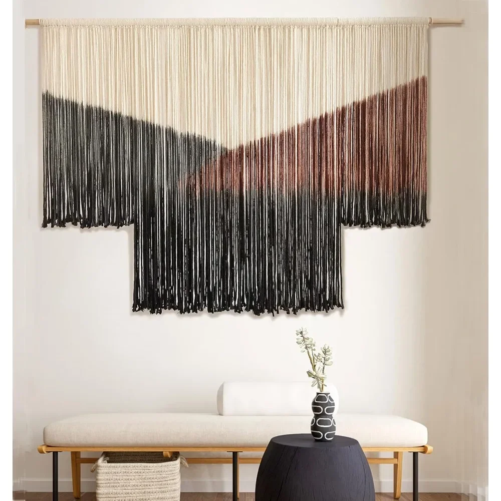 

Macrame Wall Hanging Large Black Tie-Dye Geometric Décor Bohemian Yarn Tapestry Home Boho Wall Décor 59"Wx35"L