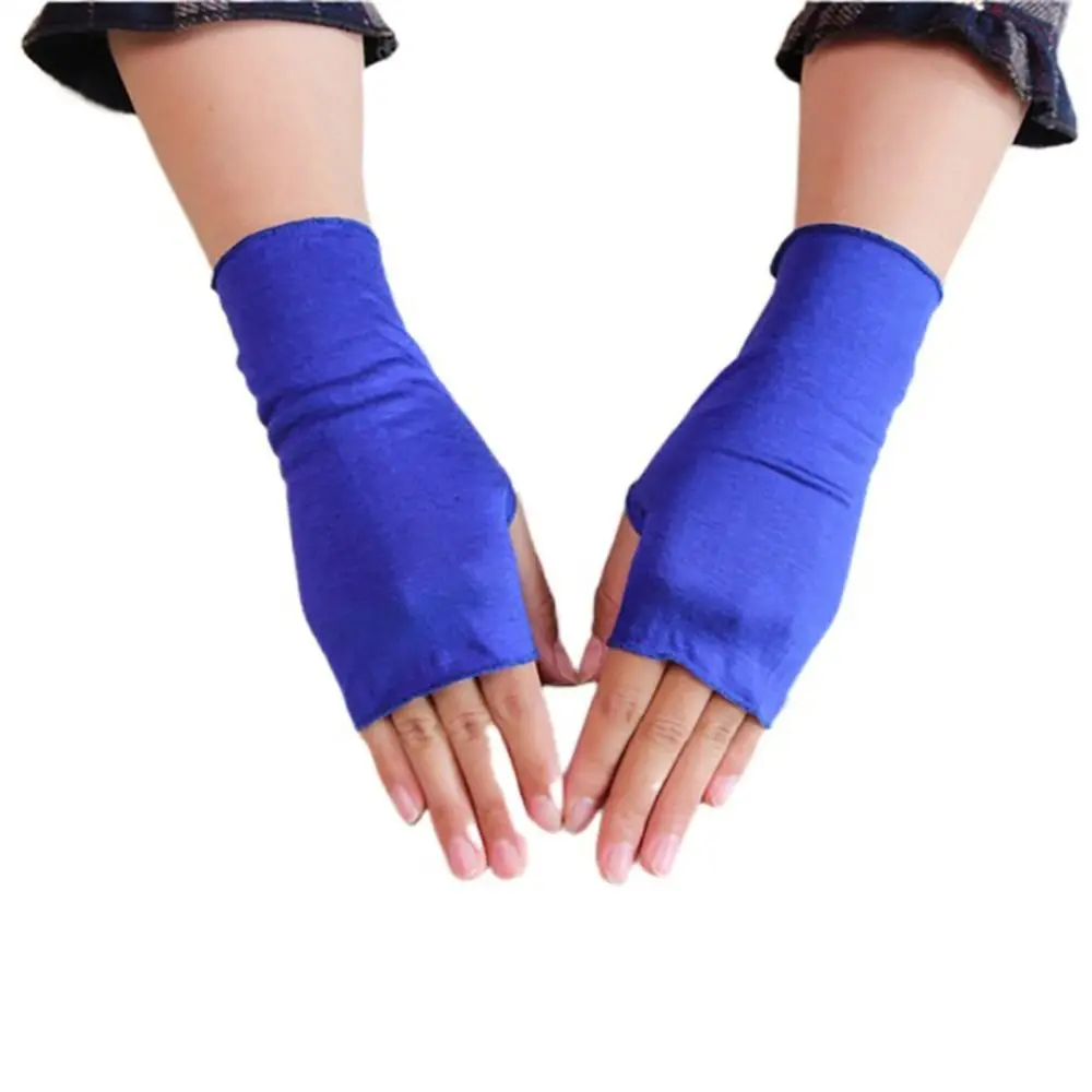 Elastic Non-slip Solid Color Cloth Sunshade Summer Sunscreen Gloves Half-finger Gloves Driving Mittens Fingerless Gloves