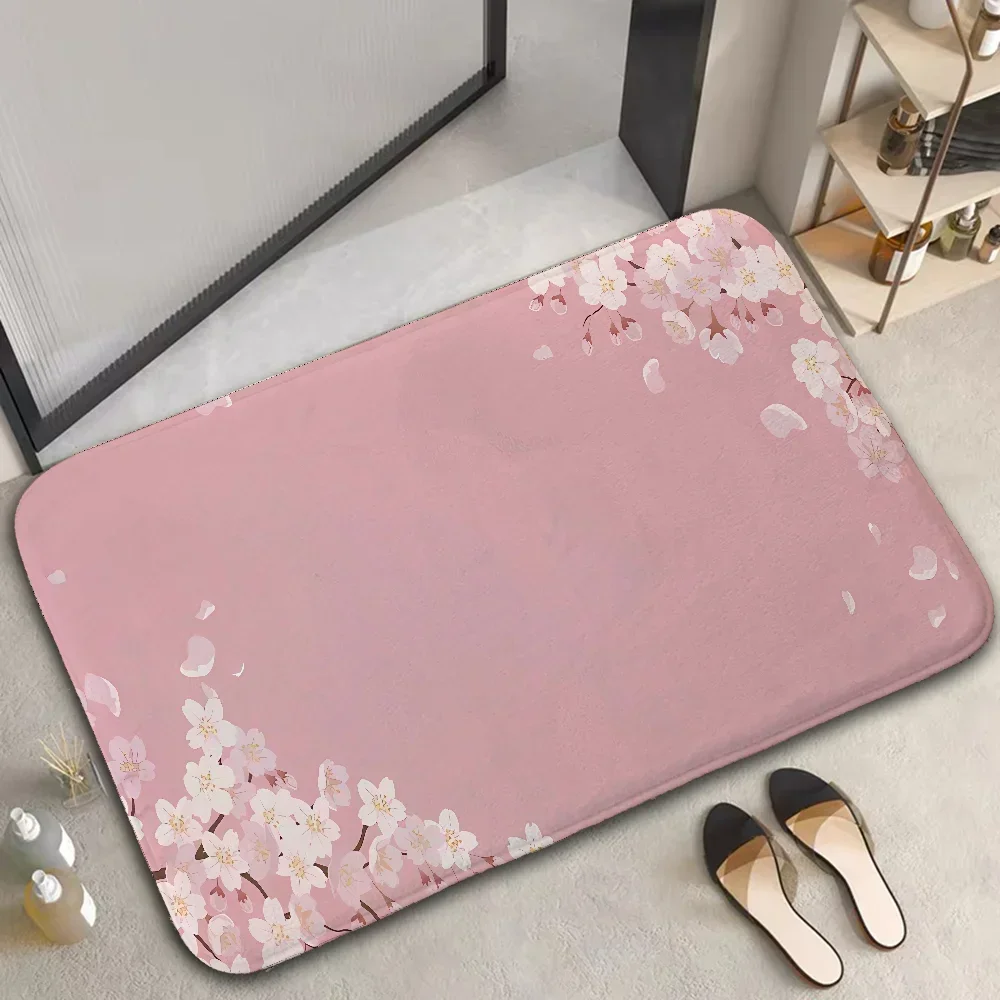 

Cherry Blossoms Soft Carpet Bathroom Anti-silp Door Mat Suitable for Living Room Entrance Pink Girl Heart Decorate Accessory Pad