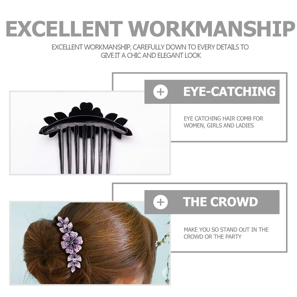 

2 Pcs Rhinestone Flower Hair Comb Headdress Bun Accessories for Women Bridal Party Wedding Hairstyle Decorations