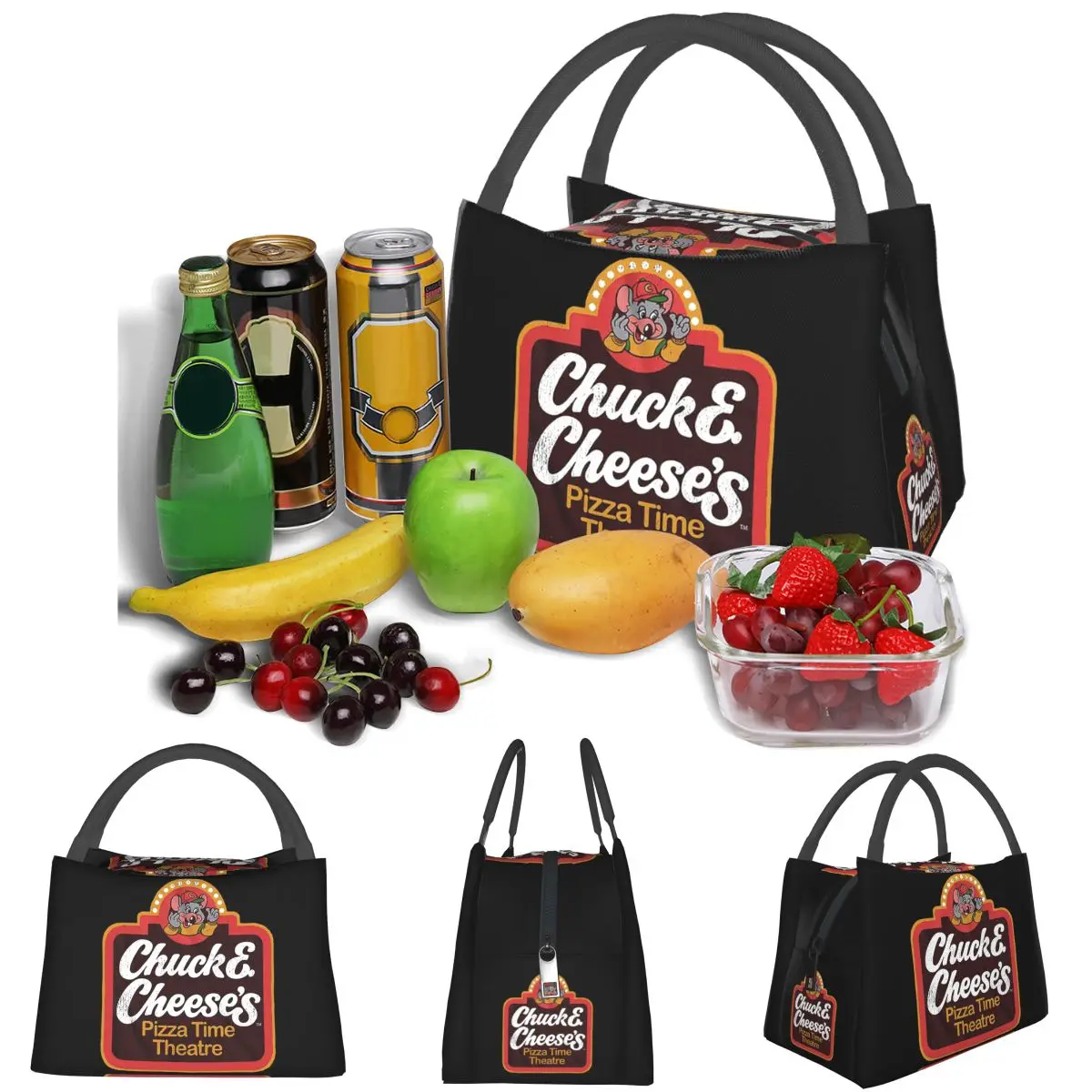 Chuck E Cheeses Pizza Time Theater Lightweight Handheld Insulated Lunch Bag Aluminum Foil Liner for Adults Students Travel