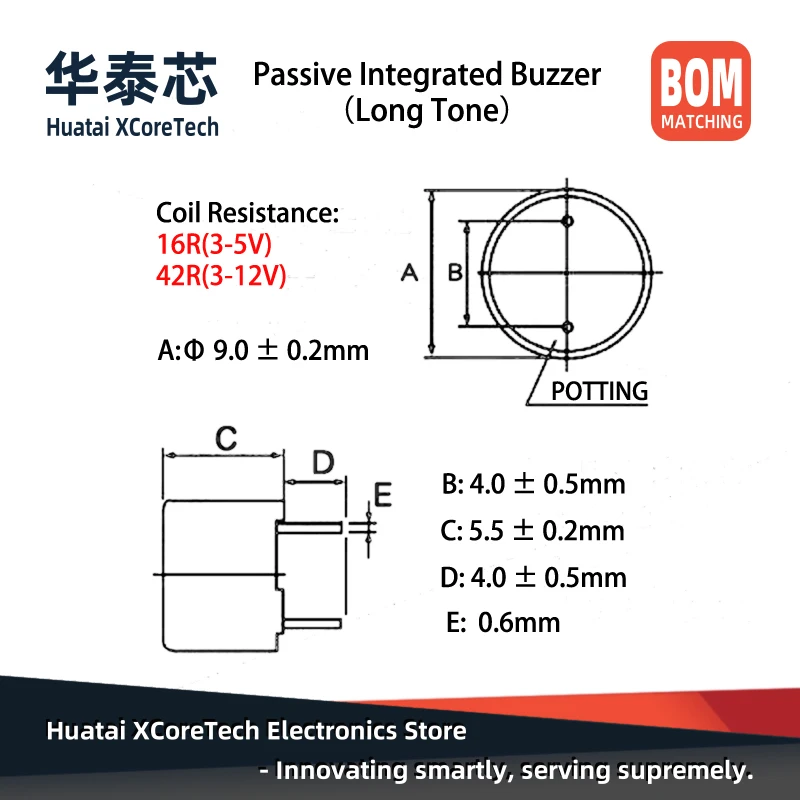 10PCS DIP Passive Electromagnetic buzzer 0955(9*5.5MM) integrated 16Ω/42Ω Acoustic components 3V-5V(12V) Sounder Speaker Alarm