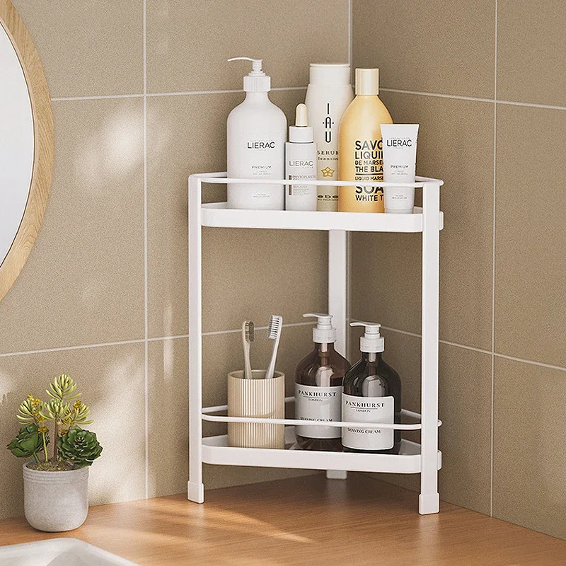 Metal Cosmetic Organizer Shelf Bathroom Makeup Storage Rack Kitchen Shampoo Holder Tabletop Desk Tripod Corner Rack