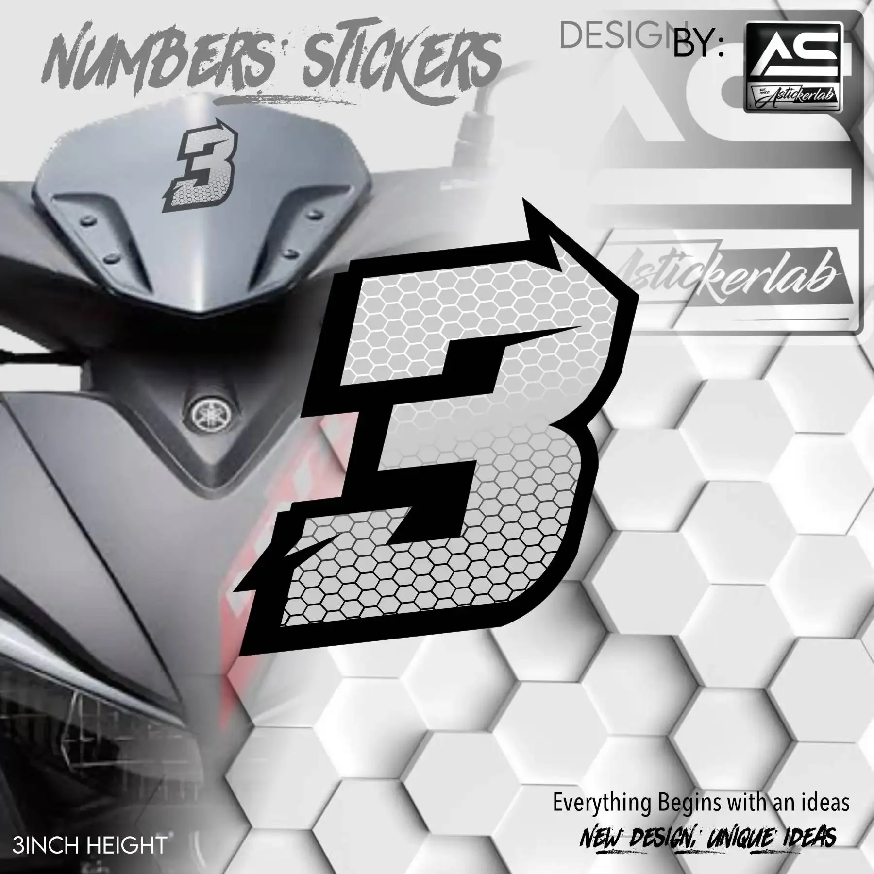 0123456789 New Honeycomb Number Stickers Motorcycle Stickers for Motorbike Fairing Fuel Tank Waterproof Vinyl Decals Decoration