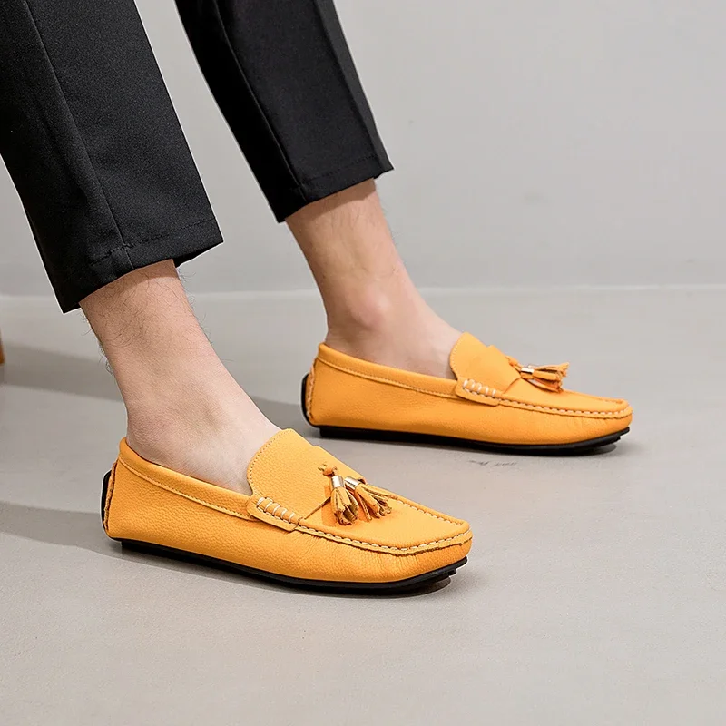 Men Casual Shoes Fashion Shoes Lightweight Genuine Leather Mens Tassel Loafers Moccasins Slip on Men's Flats Male Business Shoes