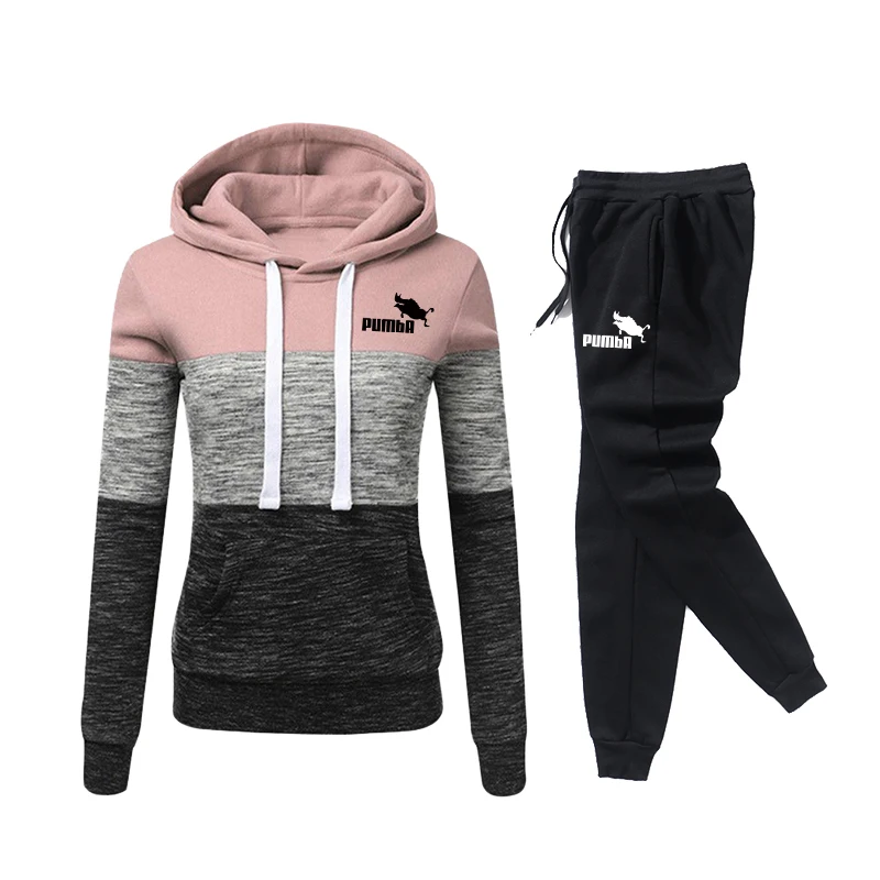 Fato de treino monocromático feminino, pulôveres, moletons e calças pretas, calças compridas, roupas casuais, terno feminino, outono, inverno, 2023