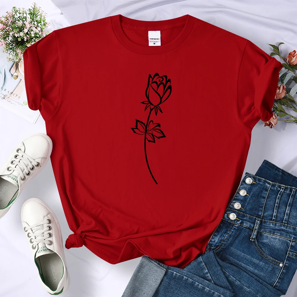 Simple Strokes Of Roses Y2K Tshirt Womens Street Fashion Crop Top Personality Cool Clothing Harajuku Hip Hop Tshirts Women'S