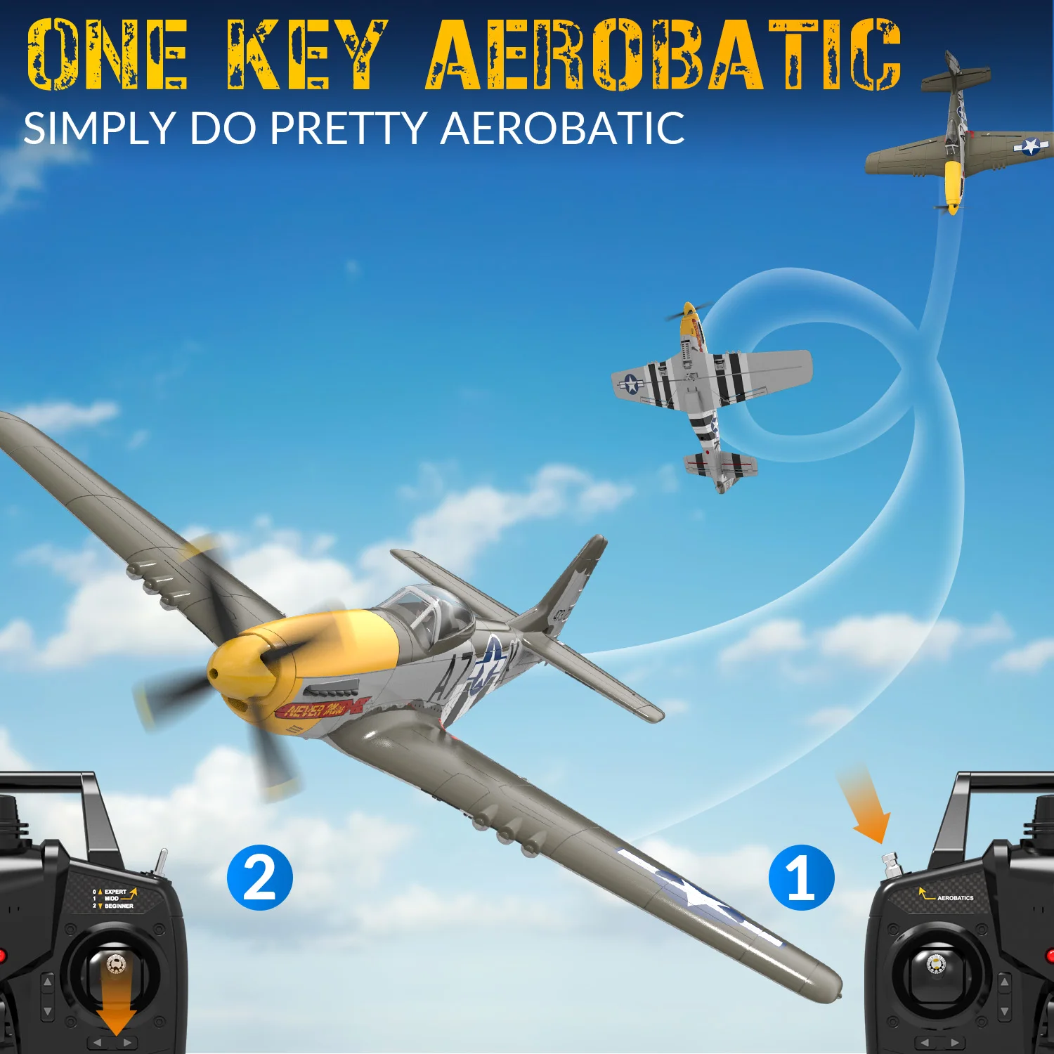 طائرة Volantex مقاس 500 مم RC، طائرة P-51 Mustang RTF RC بدون فرش، بهلوانية بمفتاح واحد، ثابتة وآمنة، مناسبة للاستخدام في الهواء الطلق والهدايا #4