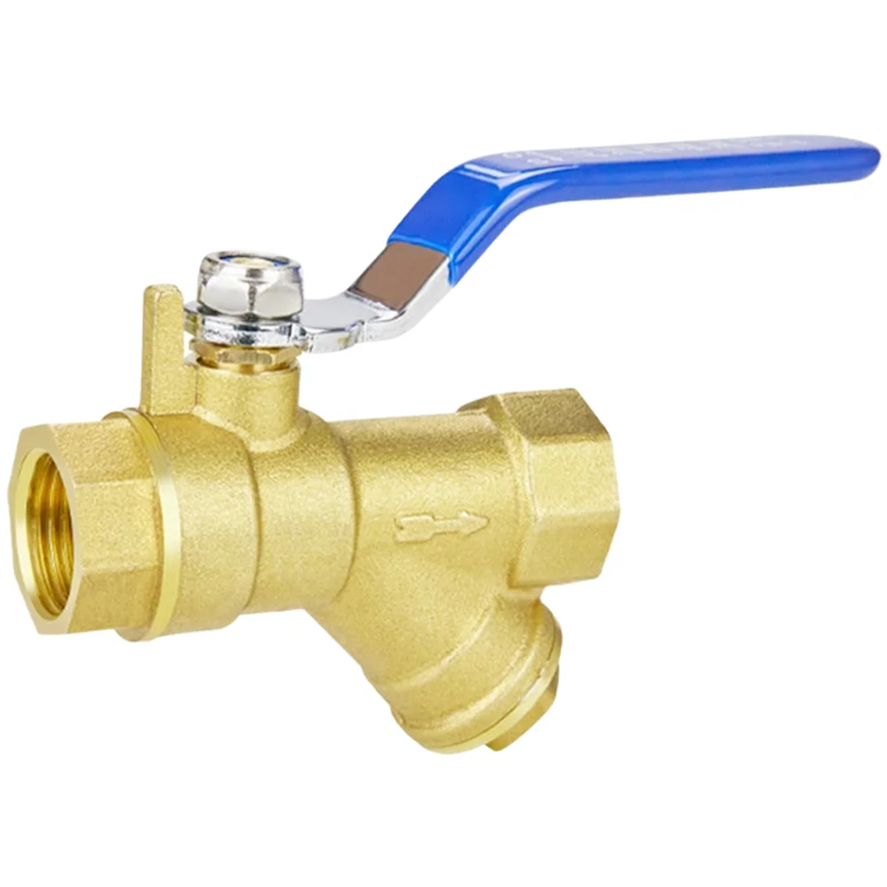 Threaded Y Type Brass Ball Valve with Integrated Filter for Water for Air Heating Lines 7.2 x 2.5 x 7.7 cm Blue Finish