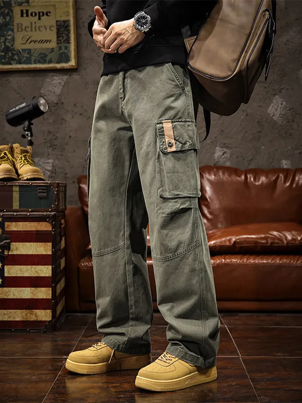

Мужские рабочие брюки из чистого хлопка в американском ретро-стиле, большие размеры, весна-осень, новые, свободные, прямые, повседневные, в стиле милитари