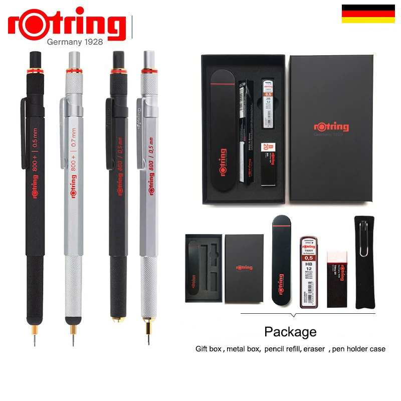 

ROtring 800 Retractable Mechanical Pencil 0.5mm Black Silver Barrel (1904447) Gift Box Set