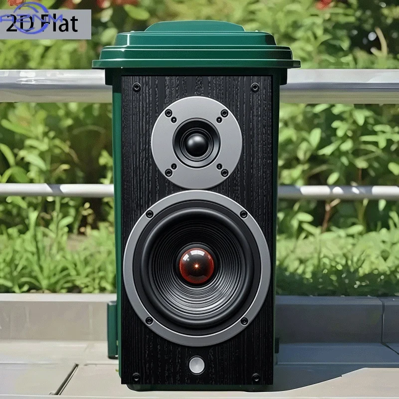 [2D Flat Printing] 1pc Trash Can Sticker,  Black Speaker Close-Up, Themed Design, Self-Adhesive Wall Decor (Suitable for Trash