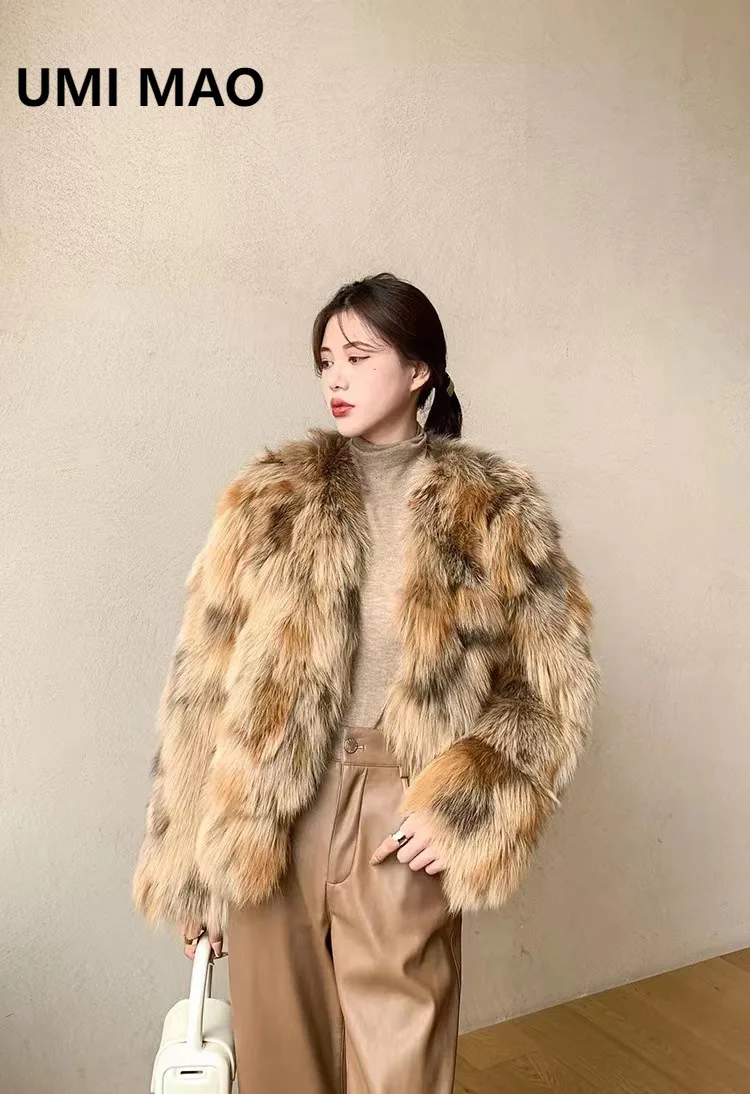 UMI MAO Ayajia Iridescent Fox Real Fur Coat Women Youthful Style Winter New Large Jacket Korean Womens Clothing