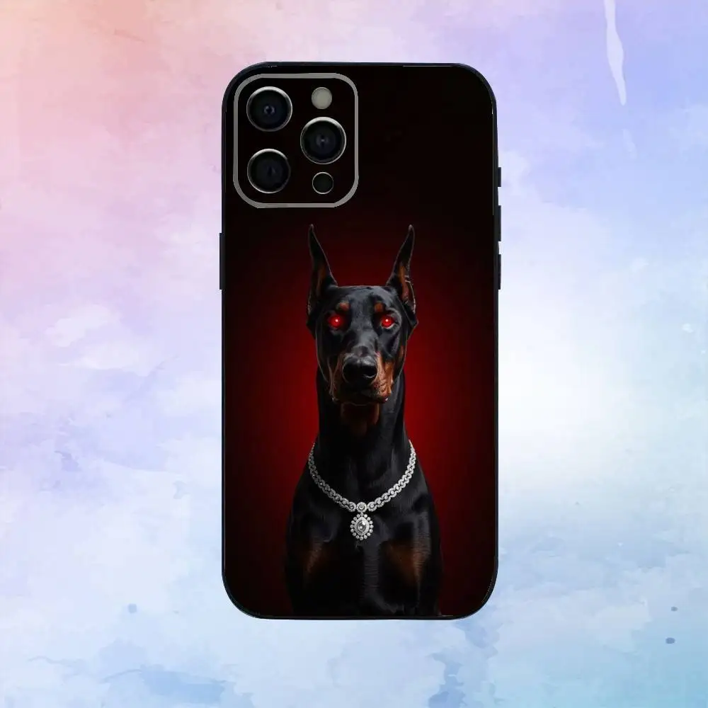 Doberman hond telefoonhoesje voor iPhone17,16,15,14,13,12,11 Plus, Pro Max zachte zwarte hoes