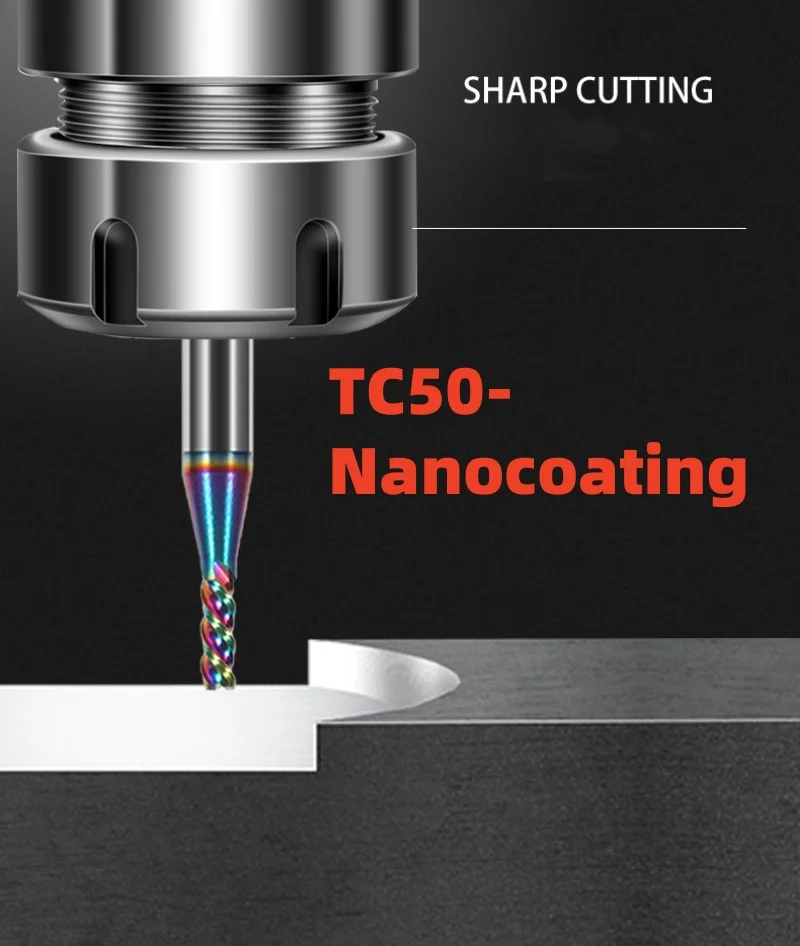 1PCS Decimal Point Flat End Mill HRC60 CNC Cutter Tools 3 Flute 1.1-3.9mm Carbide Milling Cutter TC50-Coating