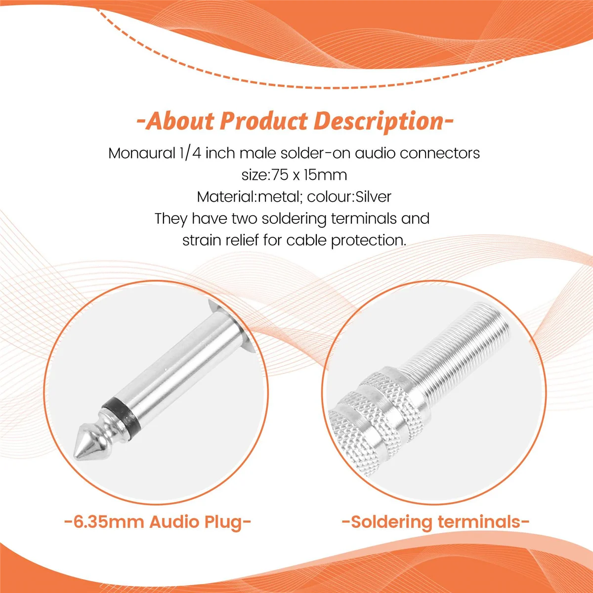 FLLF 6.35Mm Steker Amplifier Mono 1/4 Inci Jack Monaural Jantan Steker Konektor Kabel Audio Konektor Audio Mikrofon 10 Buah