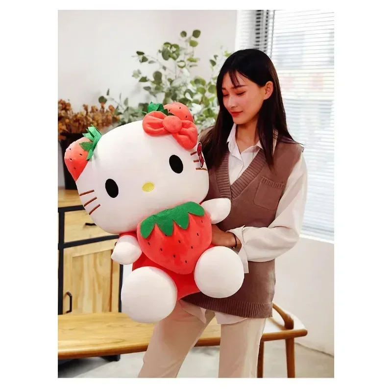 Sanrio Hello Kitty Plush Toy para Crianças, Kawaii, Abraço, Morango, KT Cat, Boneca Travesseiro, Presente de Aniversário para Meninas, Natal, Bonito