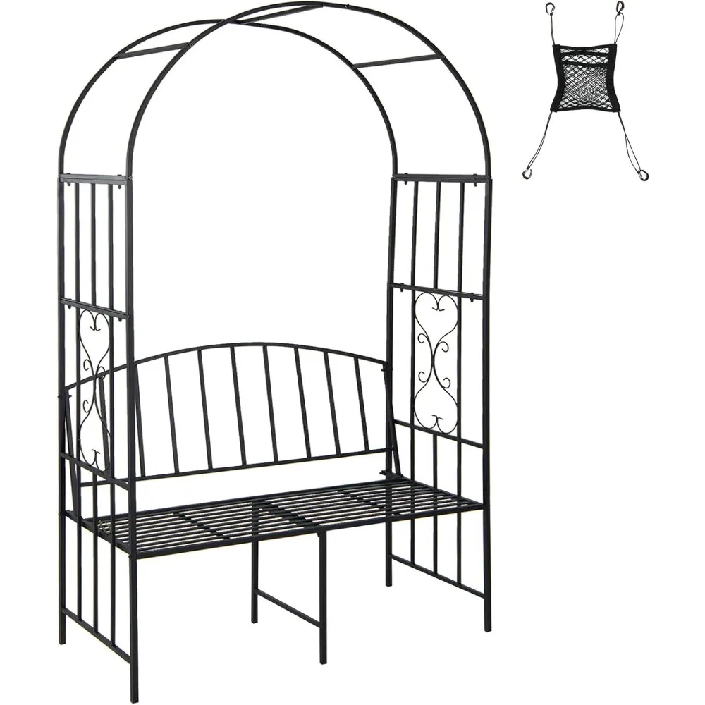 

Giantex 81in Metal Garden Arch with Bench, Outdoor Garden Arbor Archway Trellis for Climbing Plants Vines, 2-Person Bench Loads