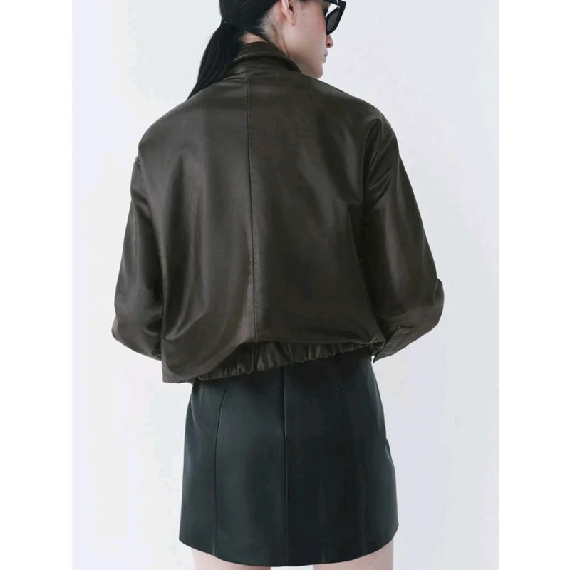 Gonna ort in pelle PU di design estivo da donna Decorazione linea di cucito Gonna in pelle semplice ed eleganza Fibra di poliestere casual