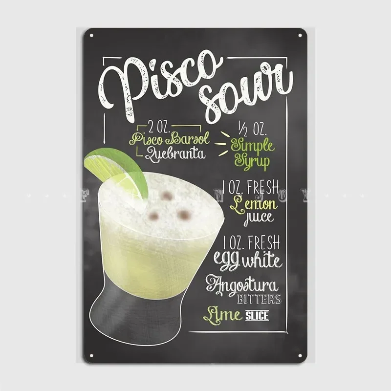 Pisco Sour Cocktail Bar letrero de Metal pared Pub pared Vintage placa de pared carteles de estaño