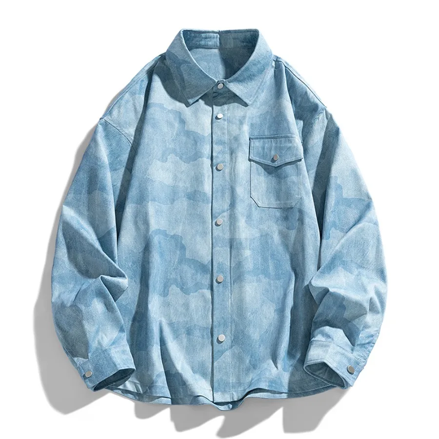2026 New Printed Denim Shirt Jacket Men's Trendy Brand Loose  Leisure Versatile Shirt